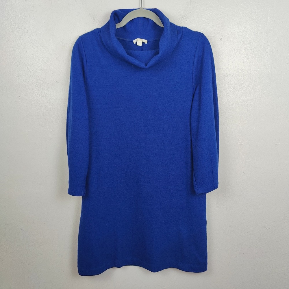 COS Mini Dress Womens Small Wool Blend Royal Blue Funnel Cowl Neck Preppy - Picture 2 of 7